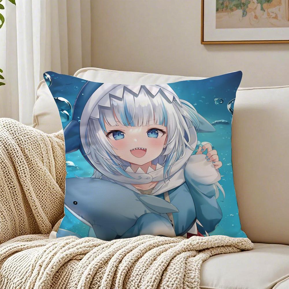 Cute Japanese Anime Hololive GGawr Gura Cushion Cover Pillowcase Antidustmite living Room Sofa Decor Cushion Room