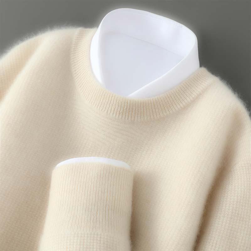 Men's Round Neck Thickened Business Pullover – 100% Australian Wool Cashmere Base Layer for Autumn/Winter.