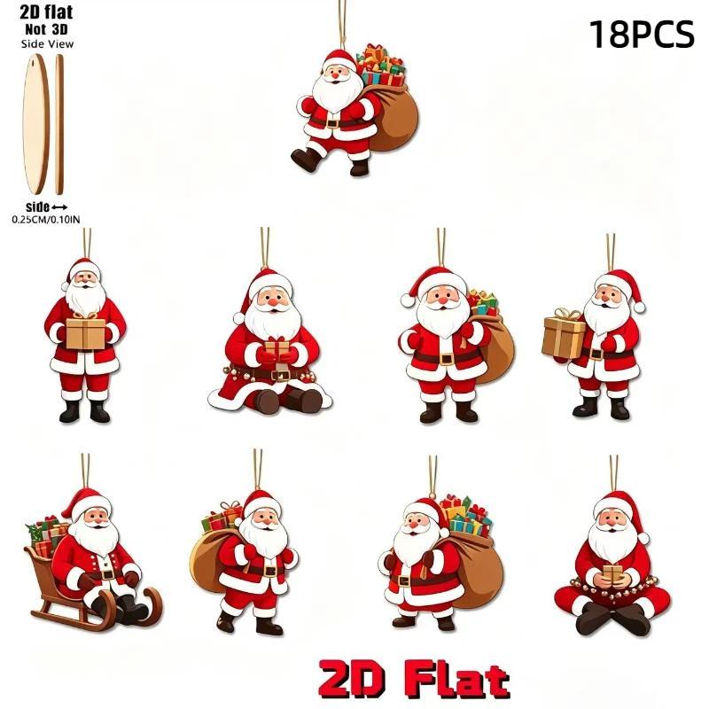 Santa Claus Xmas Tree Hanging Decor 1 Set 2D Cartoon Style with Mini Gifts Cute Pendant for Home Winter Holiday Decoration