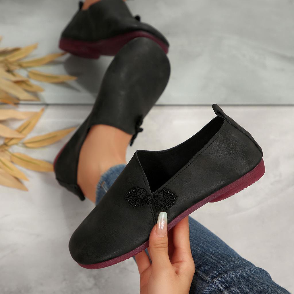 Women's Wide Width Round Toe Loafers - Low-Cut Slip-On Casual Flats for Spring/Fall, Comfort Driving Moccasins