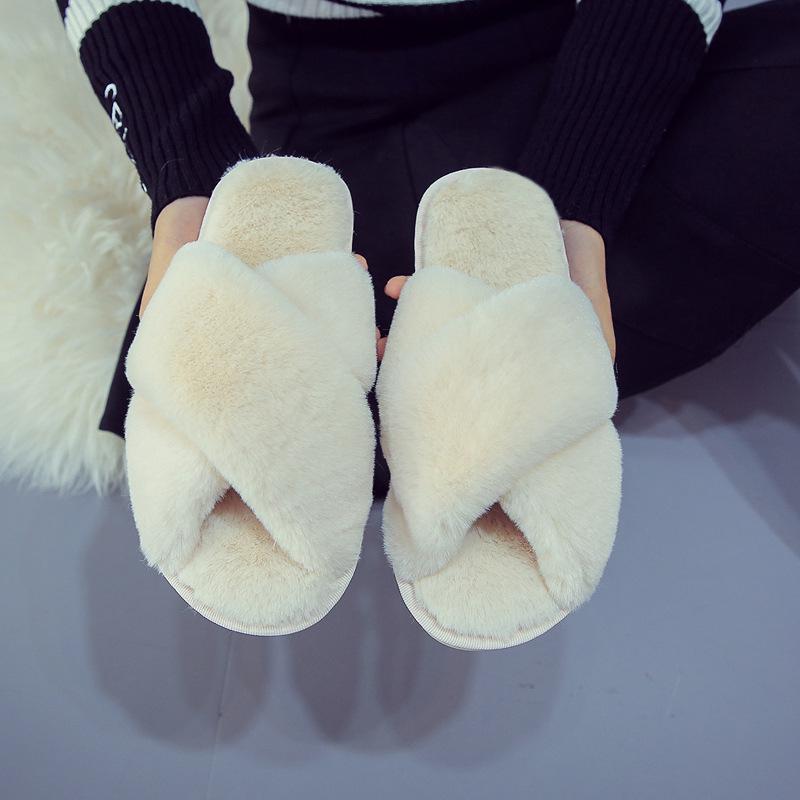 

Women s Cross Plush Slippers - Warm, Soft Sole, Flat Bottom, Comfortable for Home (Autumn/Winter). 42-43 белый