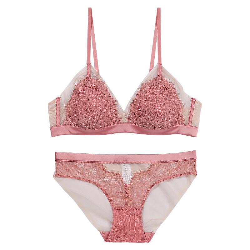 French sexy underwear women's eyelashes lace rimless bra thin cotton triangle cup gather bra bra bra