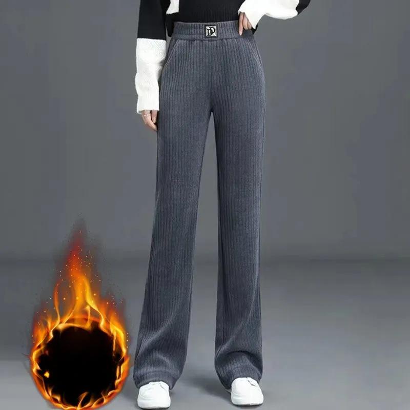 Chenier Samt-Freizeithose mit weitem Bein für Herbst und Winter, hoch taillierte, elastische, schlankmachende und warme Freizeithose mit geradem Bein