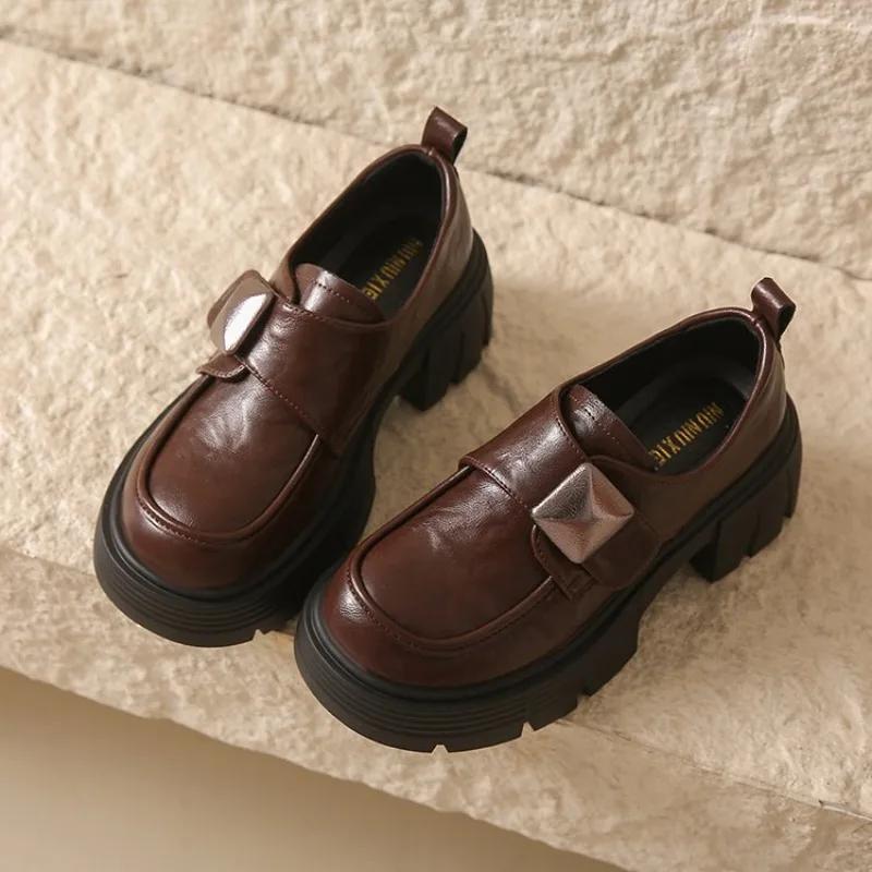 Fashion 2025 New Fashion Shoes Woman Flats Autumn British Style Oxfords Round Toe Platform Loafers with Fur All-Match Casual Female