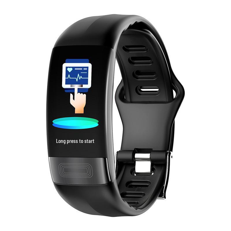 

P11 Smart Bracelet: Color Screen ECG + HRV, Blood Oxygen & Pressure Monitor, IP67 Waterproof, Sport Pedometer, USB Charging.