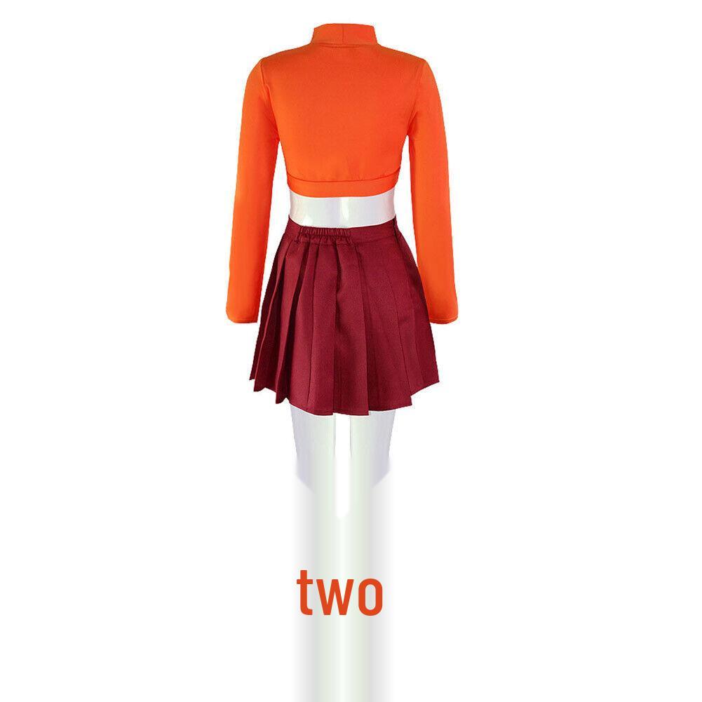 Scooby-Doo Velma Cosplay Costume: Halloween Party with Puff Sleeves