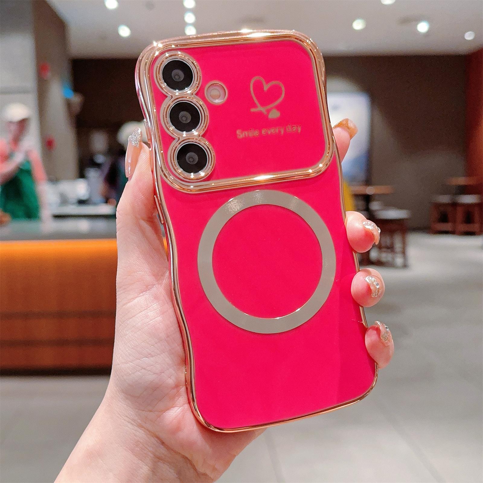 

Магнитный чехол для Samsung Galaxy S24, волнистый край, ТПУ чехол для телефона, дизайн с узором в виде сердечек Rose