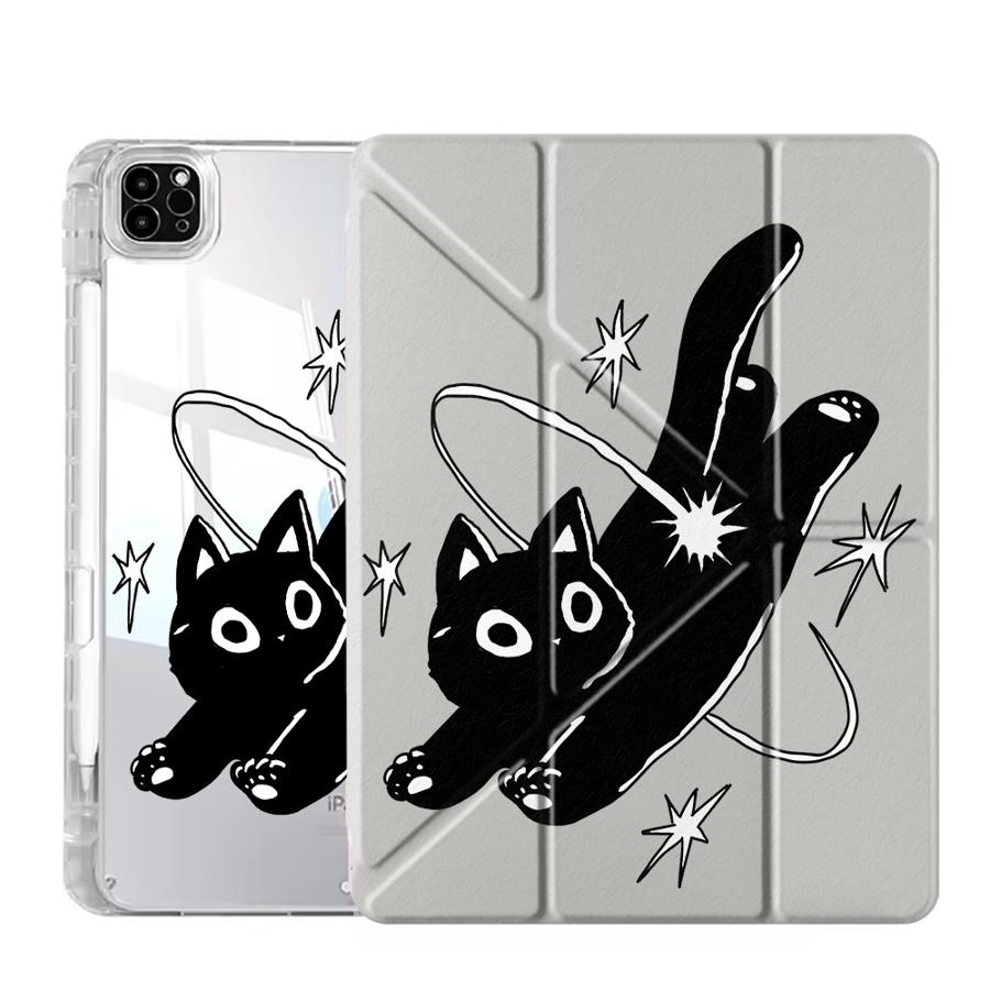 Jumping Cat Y-Fold Holder Cover Tablet Case For iPad Pro 2025 Mini 6 7 Air 4 5 M3 M2 1 2 M4 11inch Pro 11th 10th 9th 8th 7th