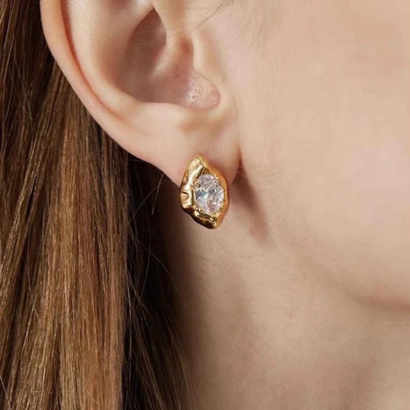 Niche Design Oval Irregular Rhombus Diamond-Set Minimalist Stud Earrings Simple Temperament Versatile Earrings
