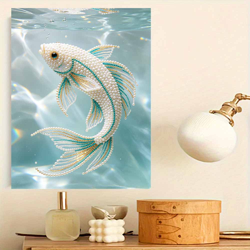 5D Round Pearl Painting Kit Elegant Fish Pattern DIY Handmade Rhinestone Art Home Interior Decor Gift