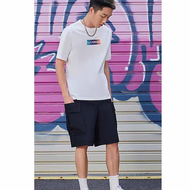 Li-Ning Letter Logo Print Round Neck Short Sleeve T-Shirt Unisex Tops White AHSSC17-1
