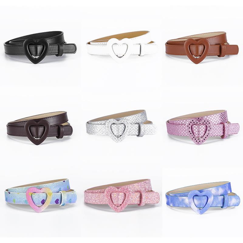 1spc trendy love buckle PU needle buckle thin waist belt casual decoration matching