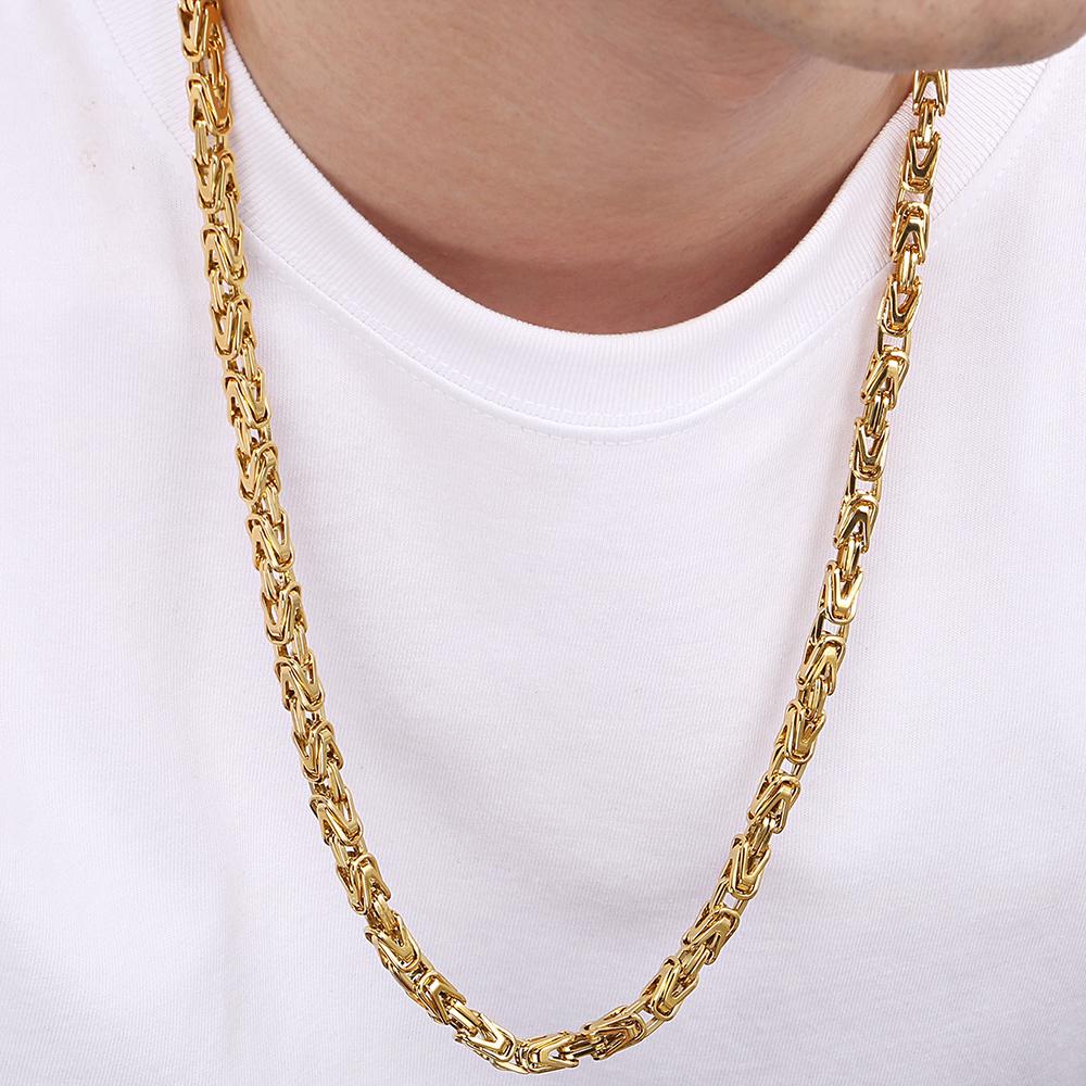 Colier Choker cu Lanț de 50-65CM 6MM pentru Bărbați, Culoare Aurie de Lux, Oțel Inoxidabil, Coliere pentru Bărbați, Cel Mai Bun Prieten, Cadouri Bijuterii pentru Ziua de Naștere a Băieților