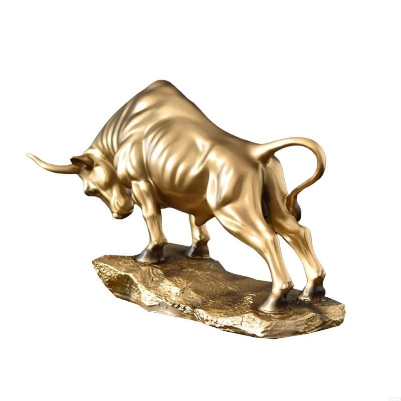 62KD Gold Cattle Figurine Cow Sculptures Gold Cow Decors Statue Figurines Desktop Ornament for Bookshelfs Cabinet Home Decors