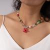 Colorful Floral Chain Choker Coloured Glaze Beads Pendant Necklace Fashion Flower Necklace  Girls