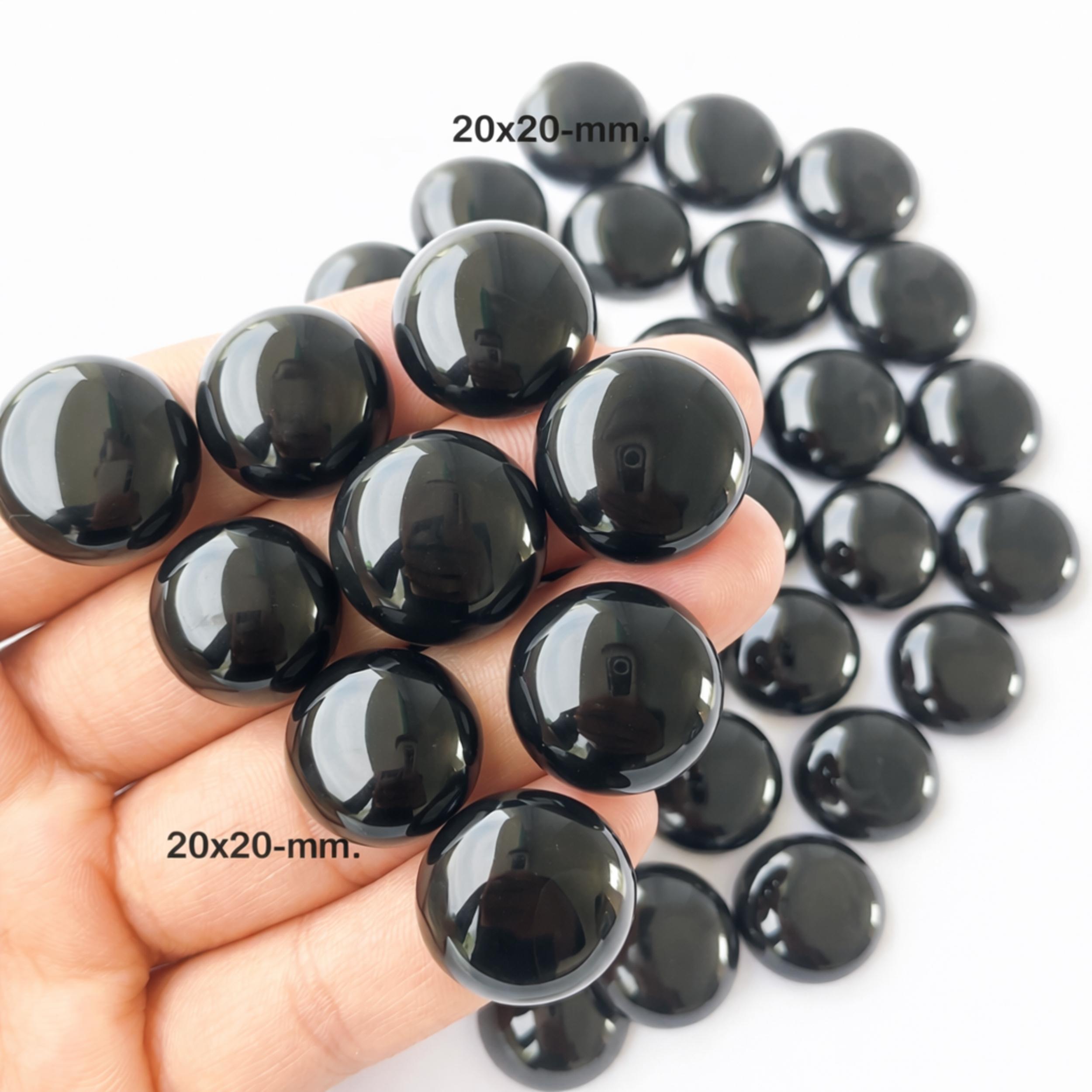 Black Onyx Round Cabochon – 20x20 mm Natural Smooth Flat Back Gemstone for Jewelry Making 1 Piece чёрный