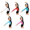 Conjunto de Collants para Ginástica Artística e Patinação Artística: Body Manga Longa Gola Alta com Abertura nas Costas, Bloco de Cores com Strass, Acompanha Shorts e Faixa de Cabelo