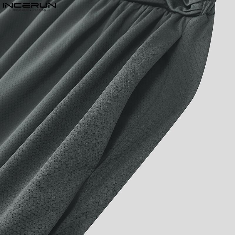 INCERUN Men Elastic Waist Irregular Layers Texture Casual Long Harem Pants Trousers