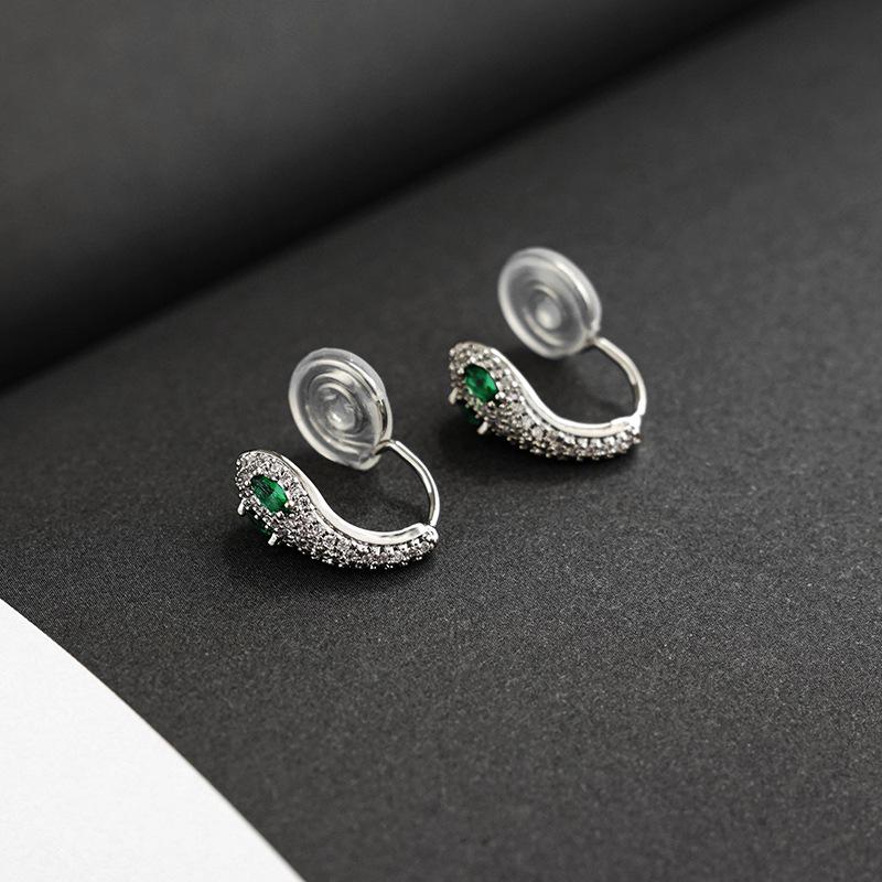 Trendy Exquisite Silver Cubic Zirconia Snake Mosquito Coil Clip Earrings Luxury Personality Non Piercedfor Women Fashion Jewelry