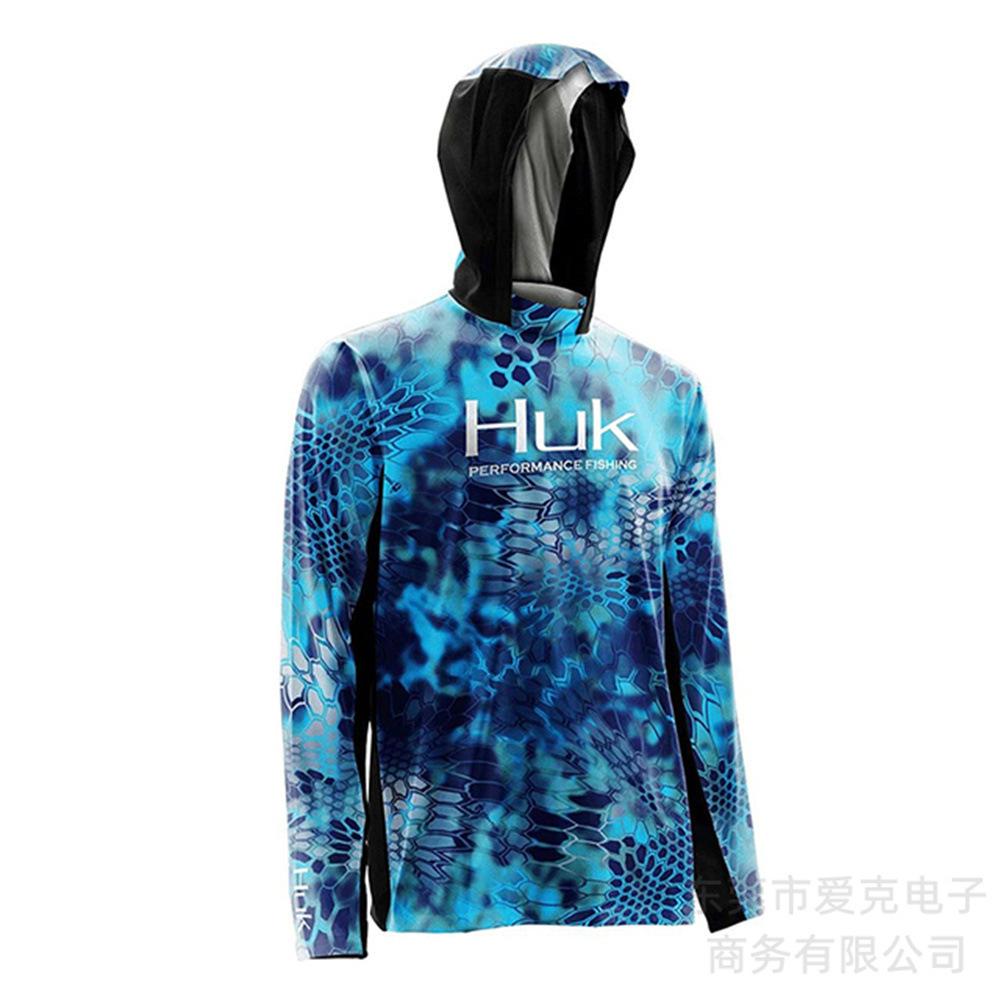 HUK Fishing Shirt Hooded Long Sleeve T-Shirt Men's Sunscreen Fishing Suit Outdoor Sports Luya Fishing Suit Quick Drying Breathable