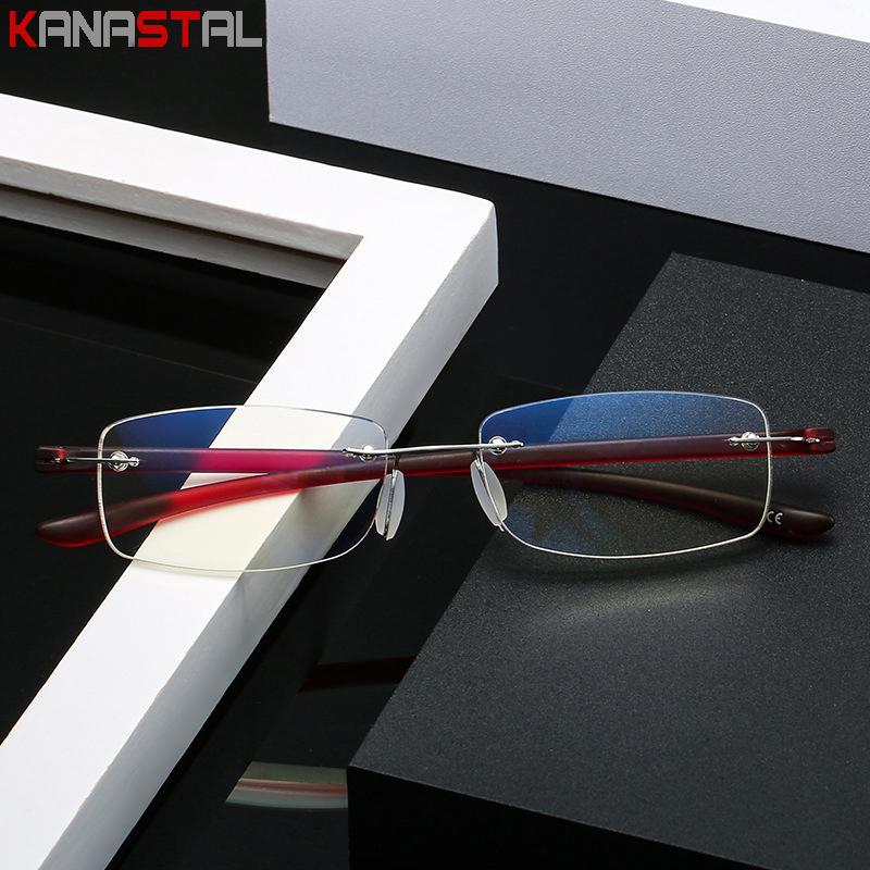 TR90 Rimless Reading Glasses Prescription Men Women Presbyopic Eyewear Smart Phone Blue Light Blocking Anti Fatigue Eyeglasses