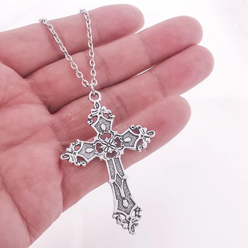 Collana Uomo Donna Croce Cristiana Barocca Vintage - Gioiello Gotico Punk Regalo