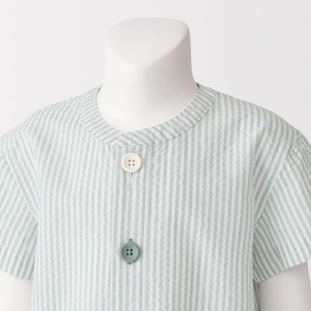MUJI Baby Seamless Soccer Woven Short Sleeve Changing Light Blue Sizes FED17A5S Pajamas, Unisex, Stripes, 80-90,
