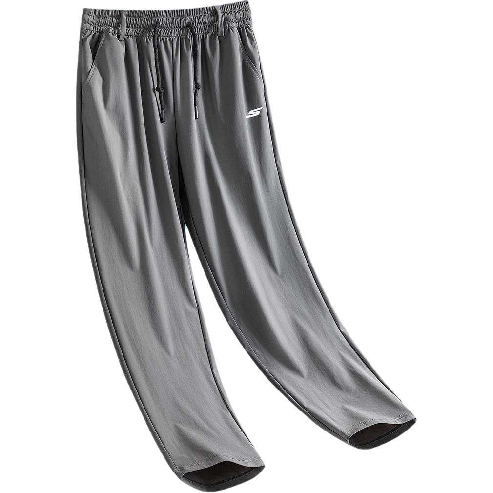 Skechers Basic Solid Color Minimalist Style Letter Logo Print Versatile Outdoor Sports Fitness Lace-Up Straight Leg Casual Pants P225U098-043S S