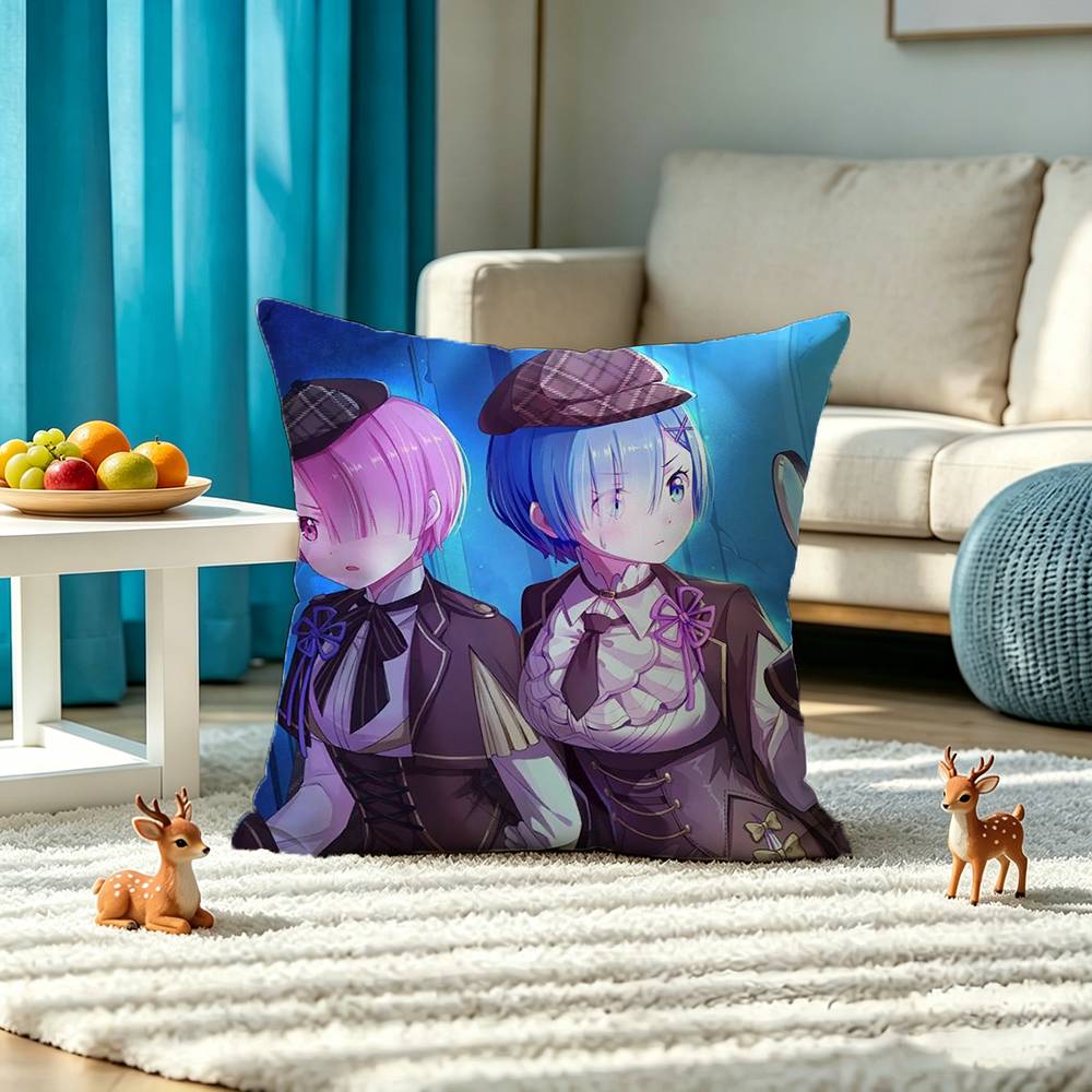 Starting Life in Another World Ram Rem Pillow Case Square Double-Sided Sofa Cushion Cover Bedroom Bedside Pillow