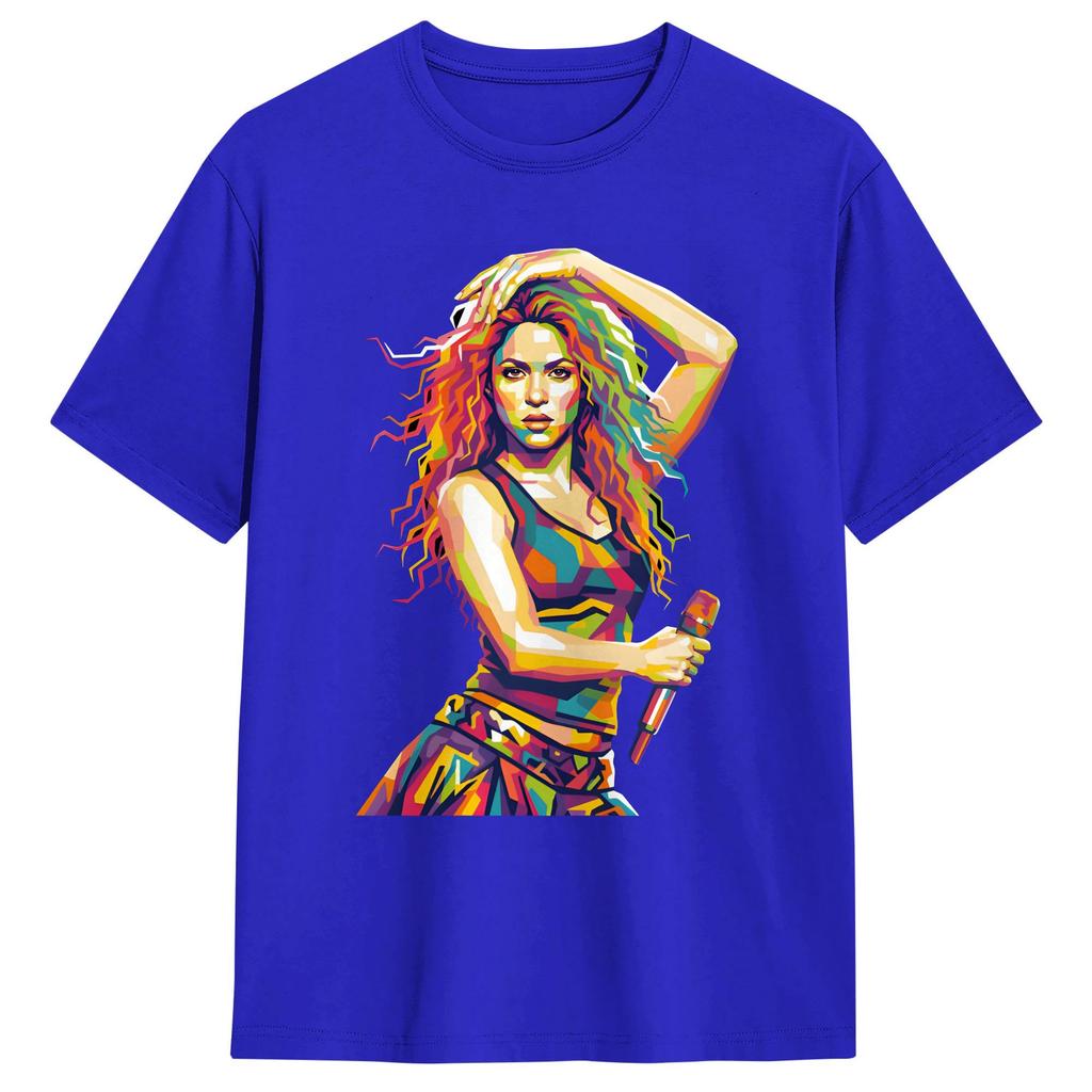 Fan Art Shakiras In Pop Art Style TShirt Beach Harajuku TShirts Cotton Breathable Plus Size Tees Short Sleeve Awesome Tshirt
