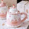 Cute Ceramic Mug with Lid, Spoon, and Straw - Perfect Birthday or Couple's Gift