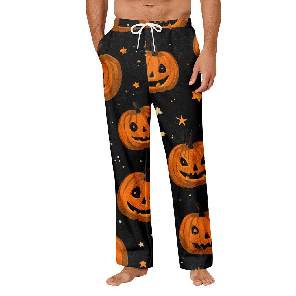 Men's Halloween Print Pocket Straight Casual Pants Home Pajama Pants
