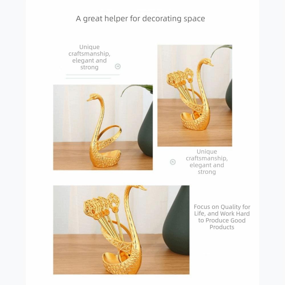 6Pcs Zinc Zinc Zinc Alloy Luxury Dessert Utensils with Swan Shaped Base Dessert Spoon  Kitchen