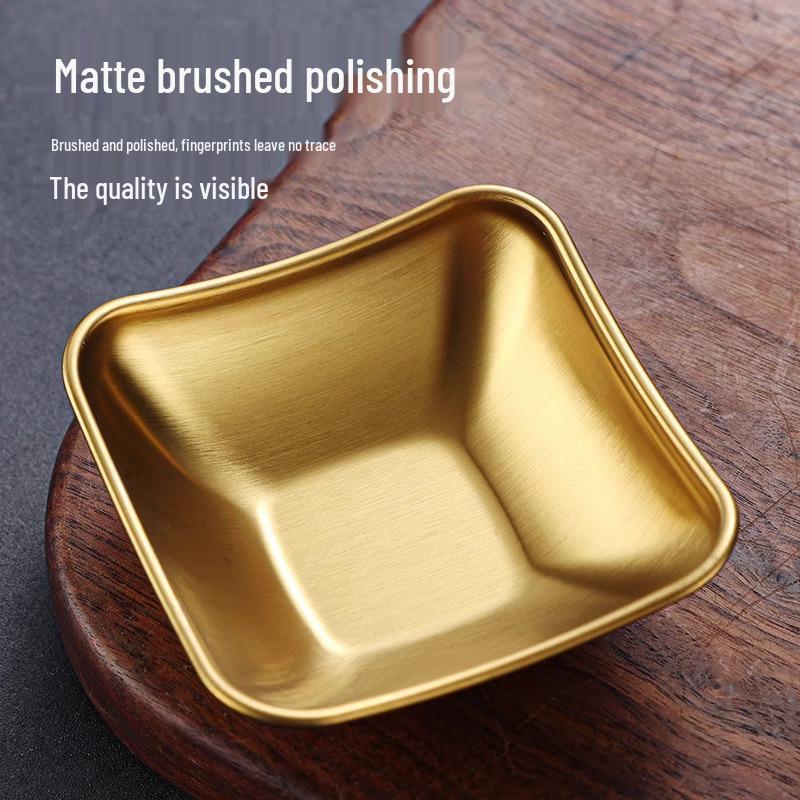 304 Stainless Steel Gold Korean Hot Pot & BBQ Dipping Sauce Dish with Three Compartments