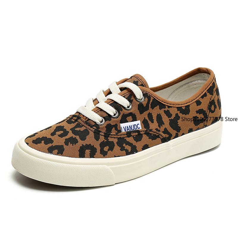 Fashion Women Sneakers 2025 Leopard Canvas Lace Up Ladies Flats Outdoor Running Walking Shoes Comfortable Breathable Female Footwear