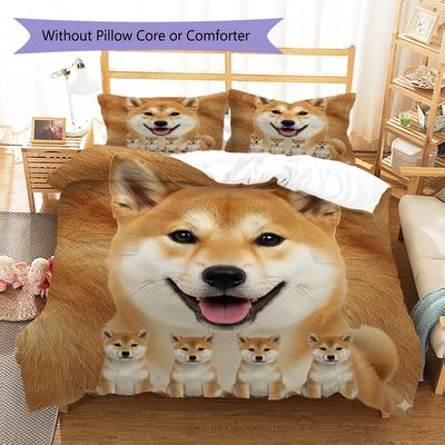 Shiba Inu Bull Terrier Wzór Pościel Kołdra Zestaw Poszewka na Kołdrę Poszewka na Poduszkę Dekoracja Domu Prezent (1 * poszwa na kołdrę + 2 * poszewki na poduszki, bez rdzenia)