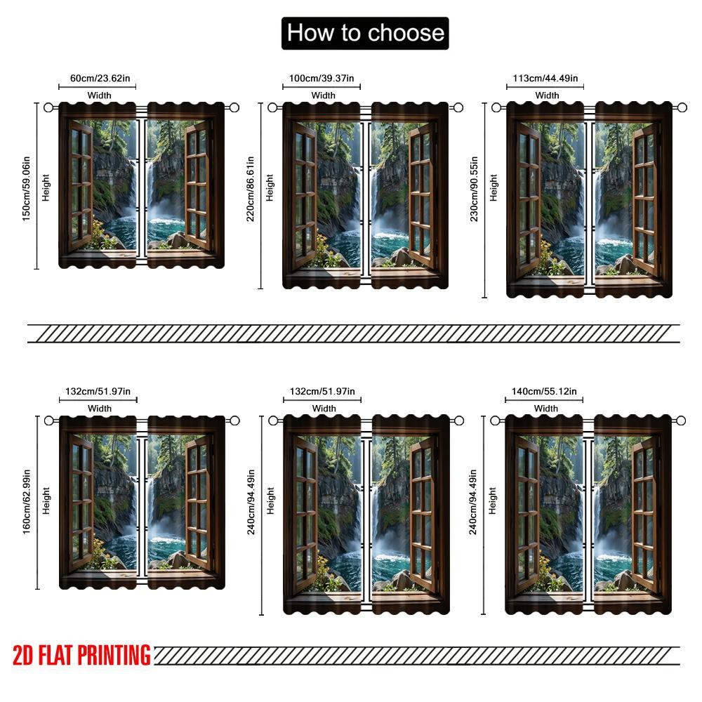 2D flat printing 2pcs Curtain forest 3 Blackout Polyester Spring Party & Holiday Decor Use for Living Room, Outdoor Decor