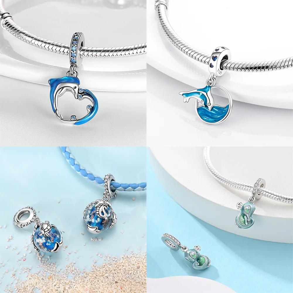 Shell Sea Mussel Blue Penguin Starfish Star Animal Original Copper Charms Bead Fit Bracelet Accessory Fine Gift Diy Jewelry