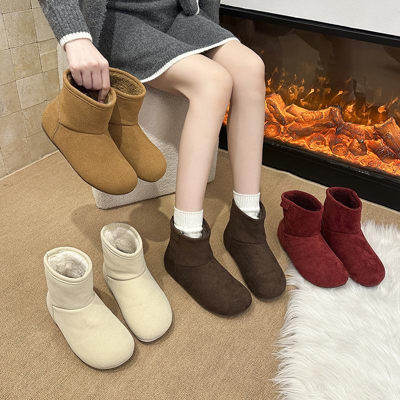 Women's Large Size Soft Sole Heightening Winter Warm Fur One Anti-slip Snow Boots Plush Lined Ankle Boots Outdoor Sports Martin Cotton Boots