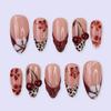 3D Embossed Leopard Print Almond Nails with Cherry Blossom & Rhinestone Accents - 30 Pieces