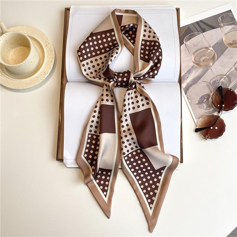 Polka dot small scarf for women, versatile long wide neckerchief, shawl, scarf, tie, all-purpose accessory for spring and