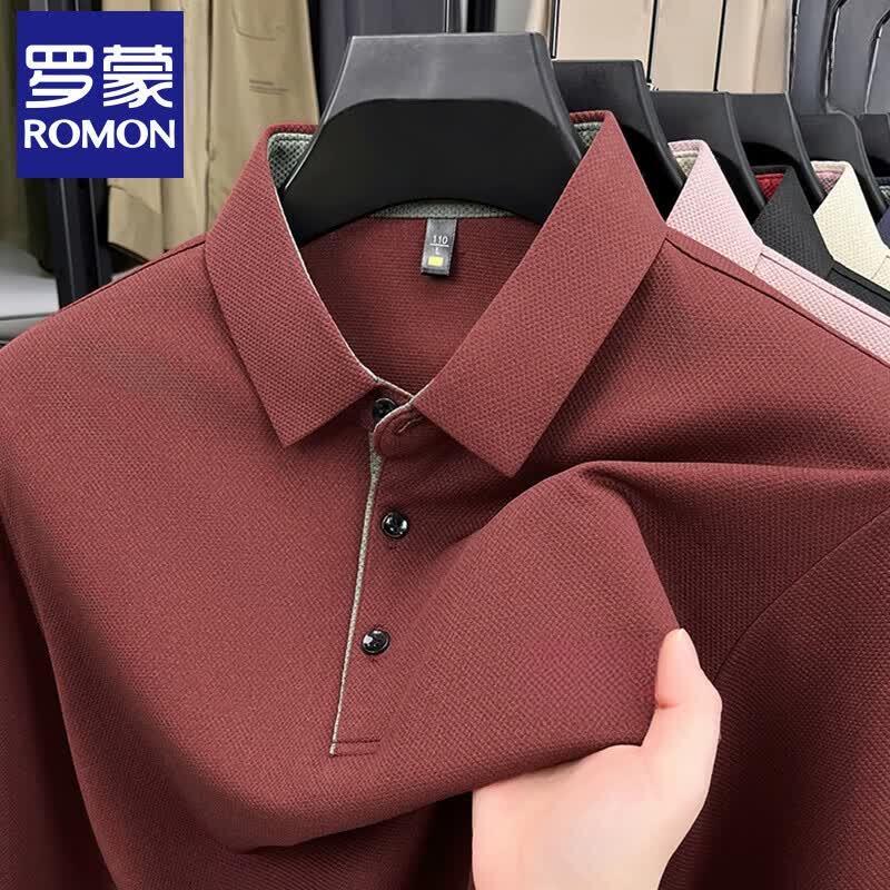 Romon Men's Casual Business Long-Sleeve Polo Shirt