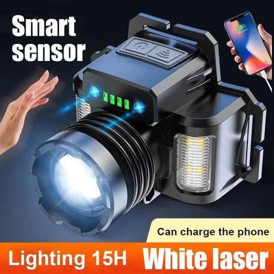 10 Stunden leistungsstarker Sensor-LED-Scheinwerfer mit eingebautem 5600-mAh-Akku, wiederaufladbare Hochleistungs-Scheinwerfer-Taschenlampe, Angelkopf-Laterne