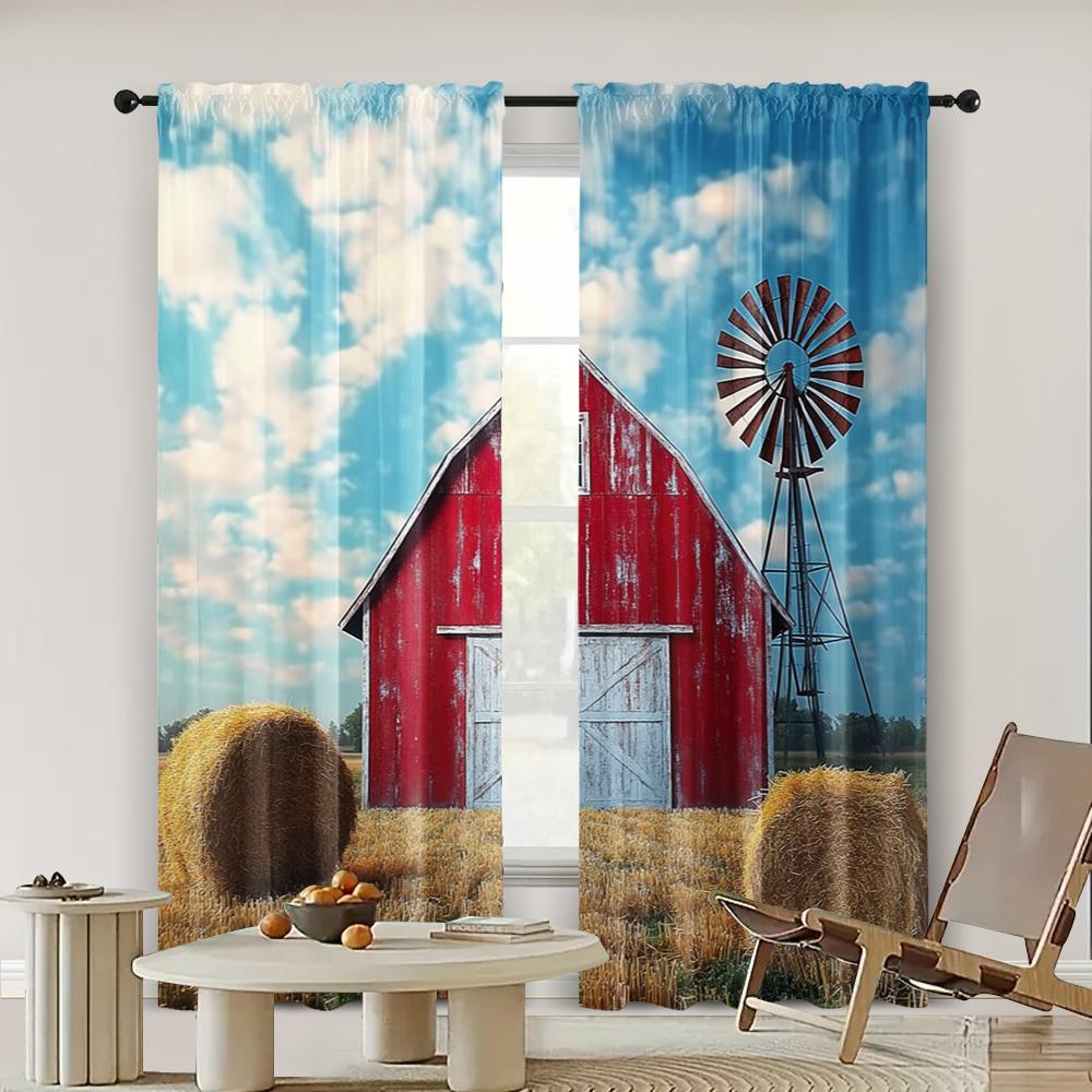 2pc,  Window Drapes Haystack Harvest Farm Farmhouse Country Warehouse Courtyard West Cowboy Wild West Protecting Privacy Holiday