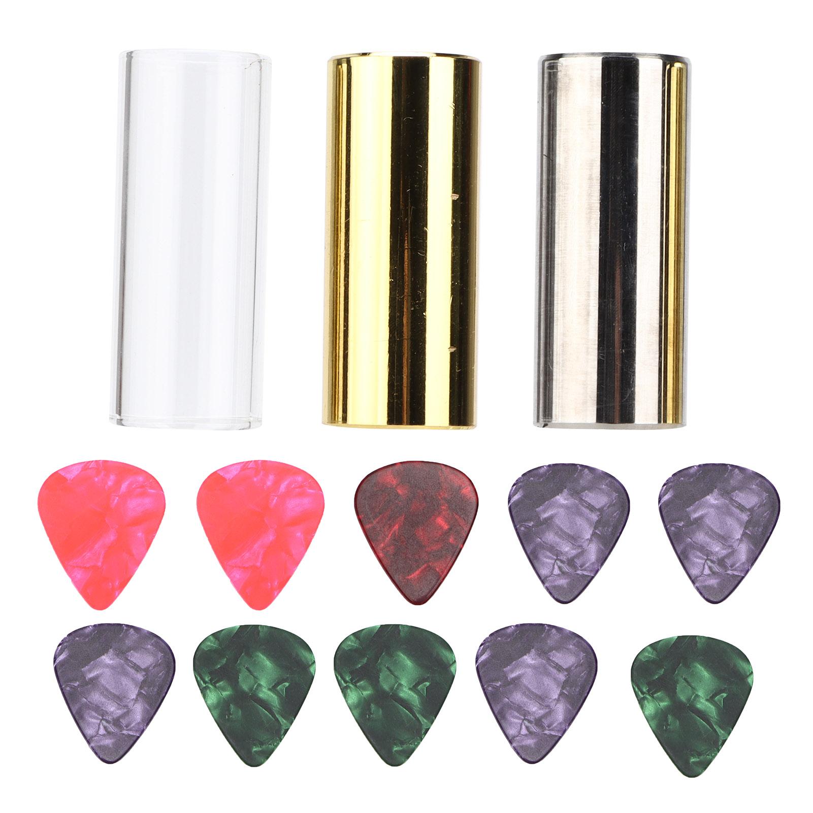 

3Pcs Guitar Slide Bar Glass Metal Cylindrical Slider Celluloid Picks Playing Accessories