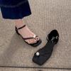 Square Head Pearl One-word Buckle with Thick Heel Sandals Women's Summer Versatile Toe Roman Shoes