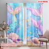 2pcs,2D Plane Printing Curtains&Window Treatment Mermaid Lagoon 100% Polyester (without Rod) Outdoor Decorations Use for