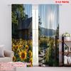 2pcs 2D Flat Printing Christmas Scene Curtain Sunflower Country Style 100% Polyester Without Electricity Holiday Decorations for