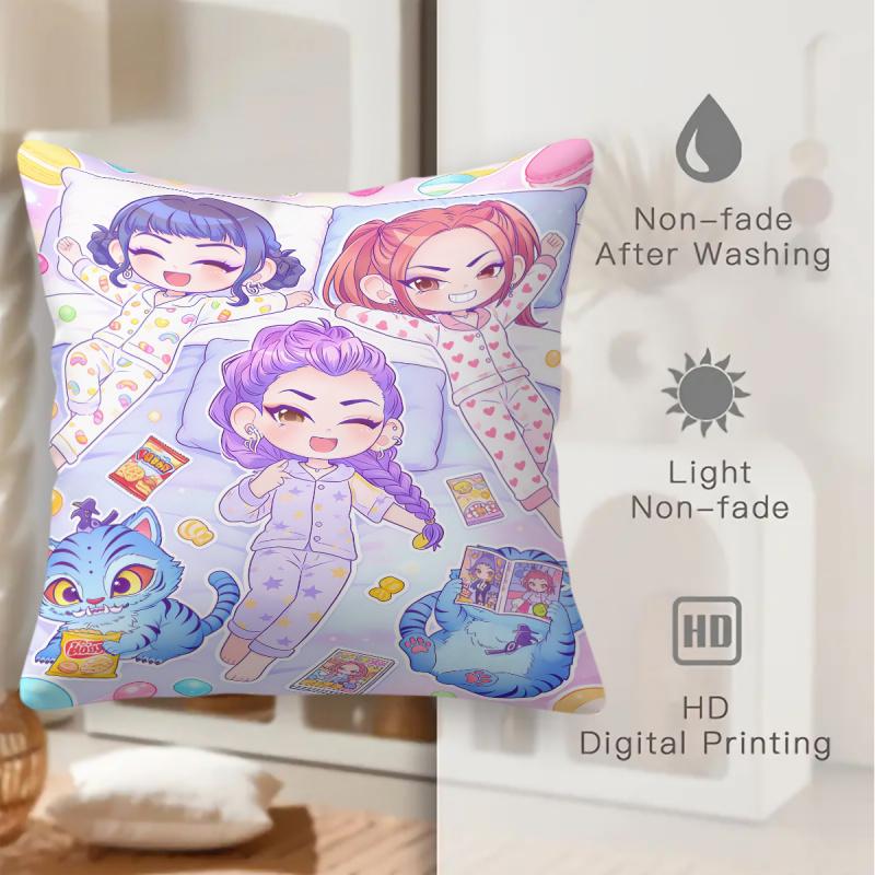 Kpop Style Throw Pillow Decorative Cushion Cute Chibi Anime Girl Pajama Snack Print Polyester Pillow For Sofa Bedroom Fans Home Decor
