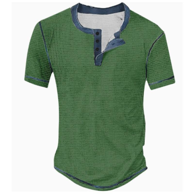 European and American semi-cardigan, casual short-sleeved digital printing slim-fit pullover Henry T-shirt top men's clothing